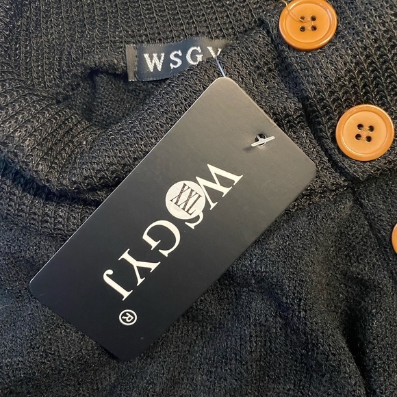 WSGYJ Asymmetrical Knit Cowl-neck Pullover (Size:XXL, Color:Navy/Brown) - Picture 3 of 3